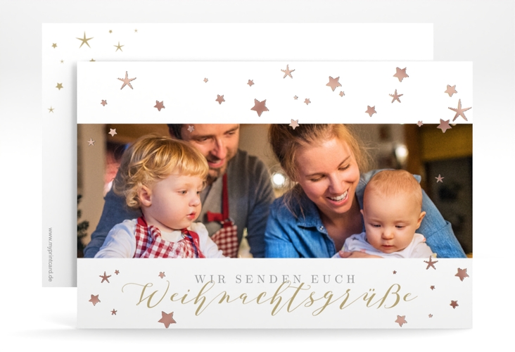 Weihnachtskarte Sternennacht A6 Karte quer weiss rosegold für Weihnachtsgrüße mit Familienfoto