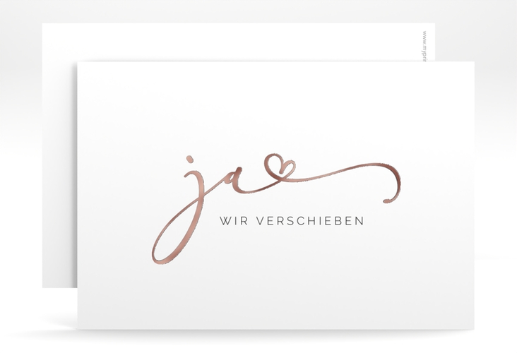 Change the Date-Karte Jawort A6 Karte quer weiss rosegold modern minimalistisch mit veredelter Aufschrift