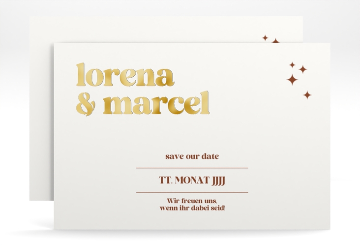 Save the Date-Karte Retro A6 Karte quer weiss gold