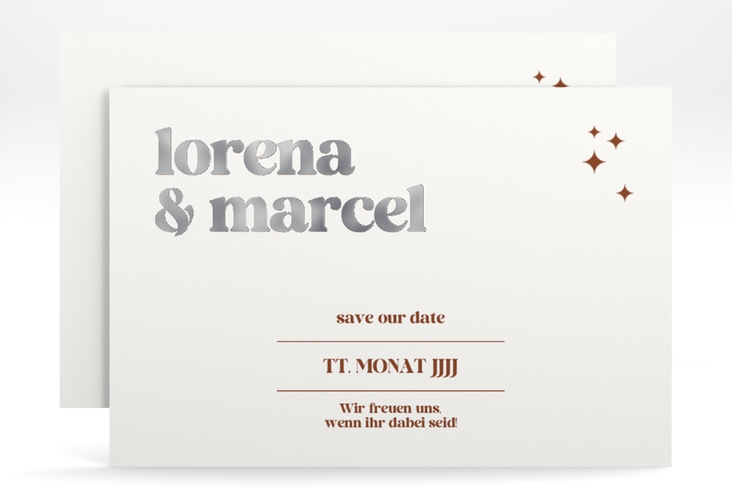 Save the Date-Karte Retro A6 Karte quer weiss silber