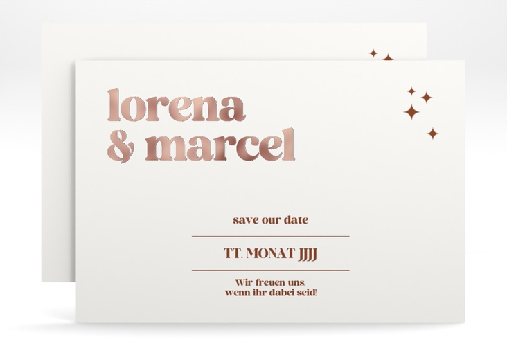 Save the Date-Karte Retro A6 Karte quer weiss rosegold