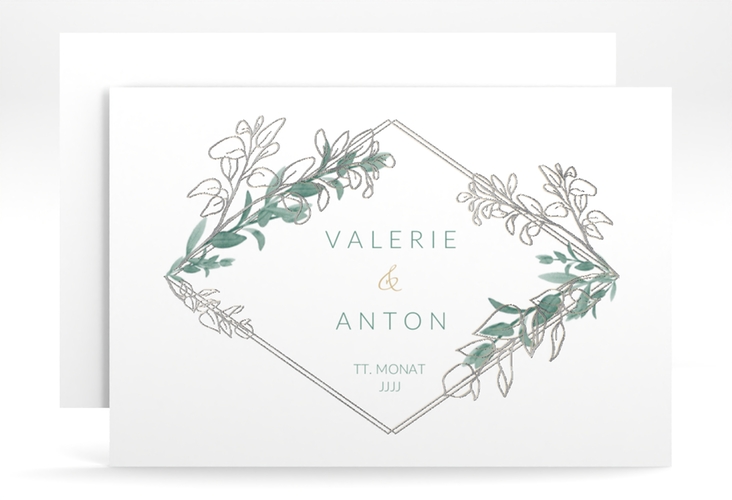 Save the Date-Karte Verde A6 Karte quer weiss silber