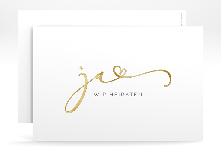 Save the Date-Karte Jawort A6 Karte quer weiss gold modern minimalistisch mit veredelter Aufschrift