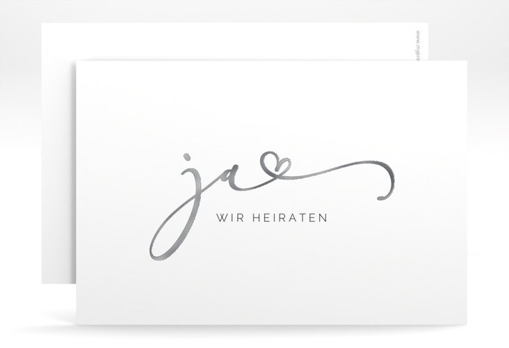 Save the Date-Karte Jawort A6 Karte quer weiss silber modern minimalistisch mit veredelter Aufschrift