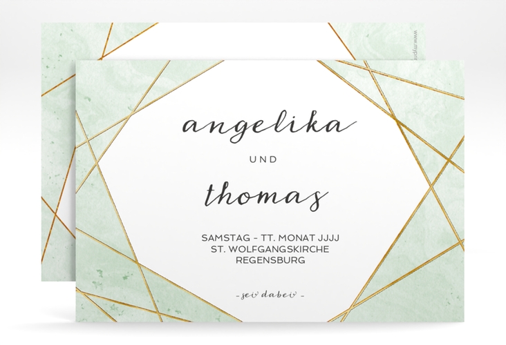 Save the Date-Karte Asymmetry A6 Karte quer gruen gold