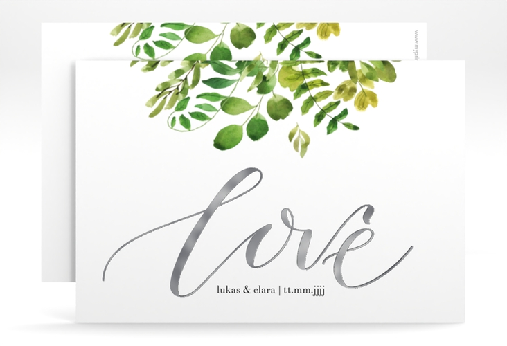 Save the Date-Karte Botany A6 Karte quer weiss silber