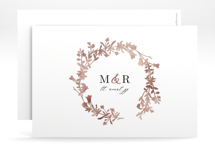 Save the Date-Karte Filigree A6 Karte quer weiss rosegold