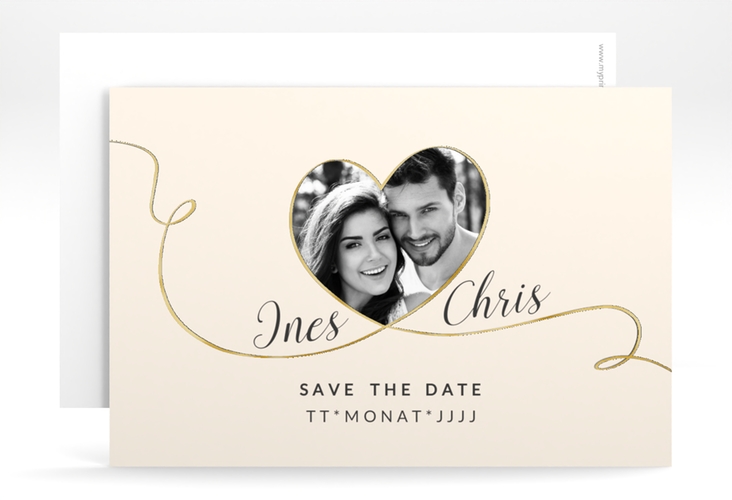 Save the Date-Karte Hochzeit Dolce A6 Karte quer beige gold