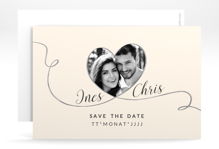 Save the Date-Karte Hochzeit Dolce A6 Karte quer beige silber