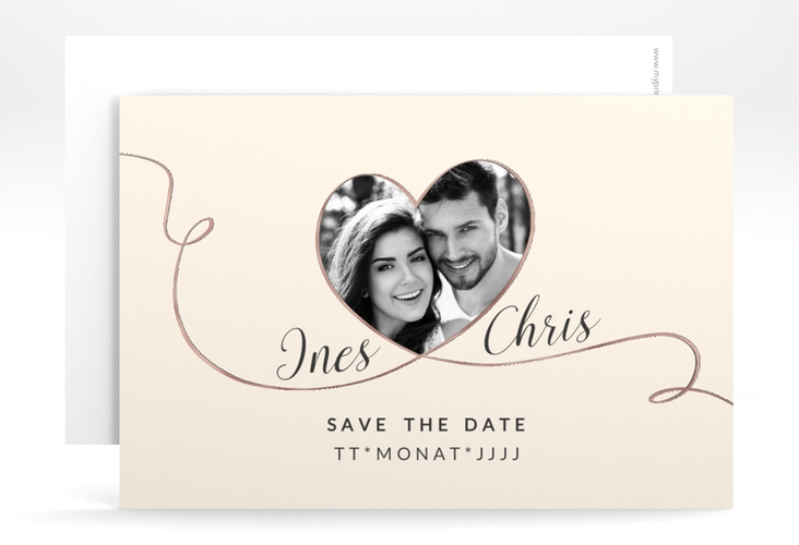 Save the Date-Karte Hochzeit Dolce A6 Karte quer beige rosegold