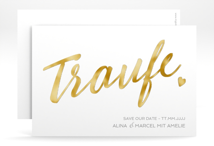 Save the Date-Karte Traufe A6 Karte quer weiss gold