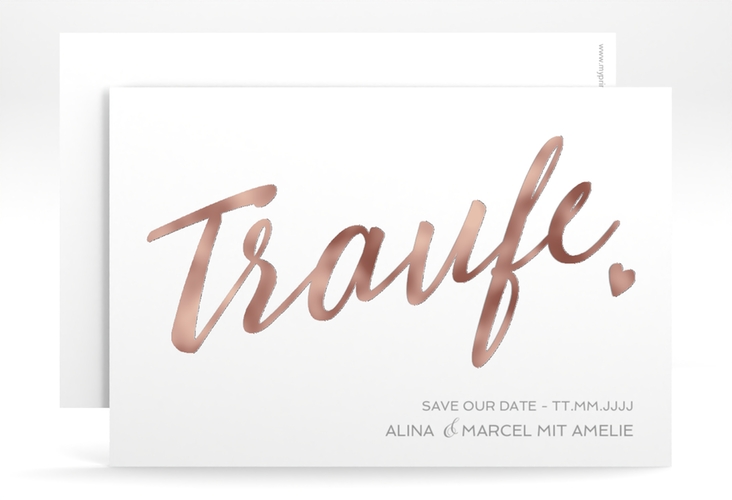 Save the Date-Karte Traufe A6 Karte quer weiss rosegold