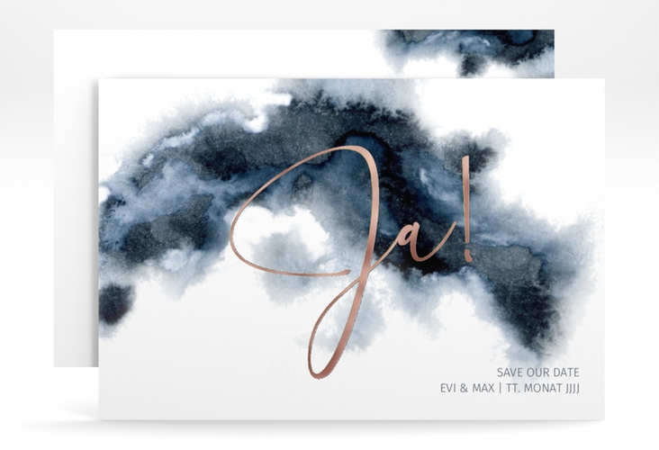 Save the Date-Karte Aquarellic A6 Karte quer weiss rosegold