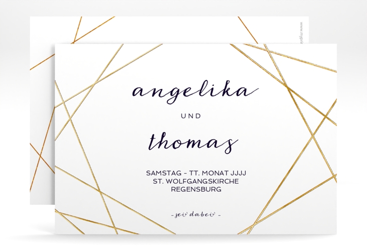 Save the Date-Karte Asymmetry A6 Karte quer weiss gold