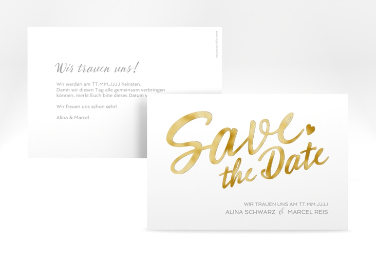 Save the Date-Karte Glam A6 Karte quer weiss gold