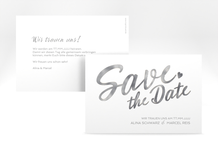 Save the Date-Karte Glam A6 Karte quer weiss silber