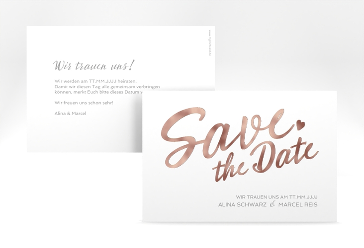 Save the Date-Karte Glam A6 Karte quer weiss rosegold