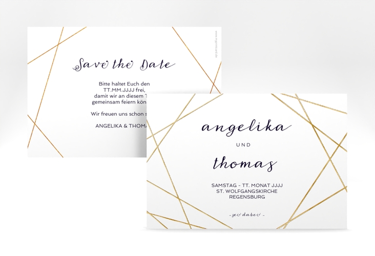 Save the Date-Karte Asymmetry A6 Karte quer weiss gold