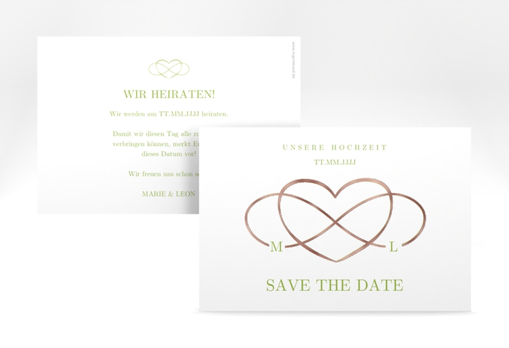 Save the Date-Karte Infinity A6 Karte quer gruen rosegold