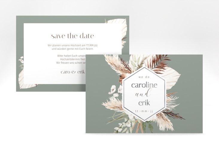 Save the Date-Karte Bohemian A6 Karte quer gruen silber