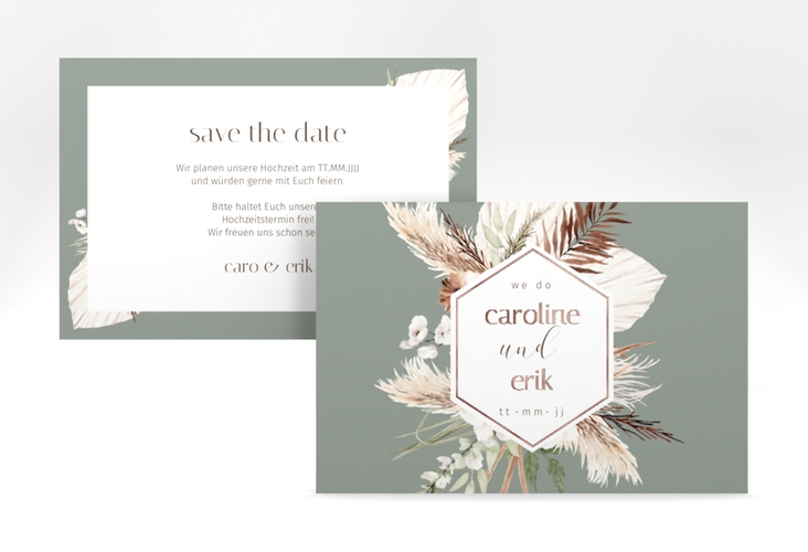 Save the Date-Karte Bohemian A6 Karte quer gruen rosegold