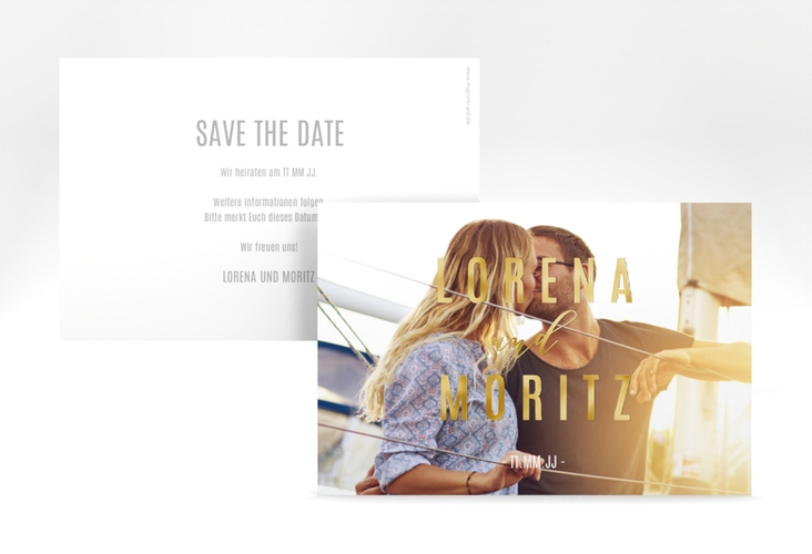 Save the Date-Karte Memory A6 Karte quer weiss gold