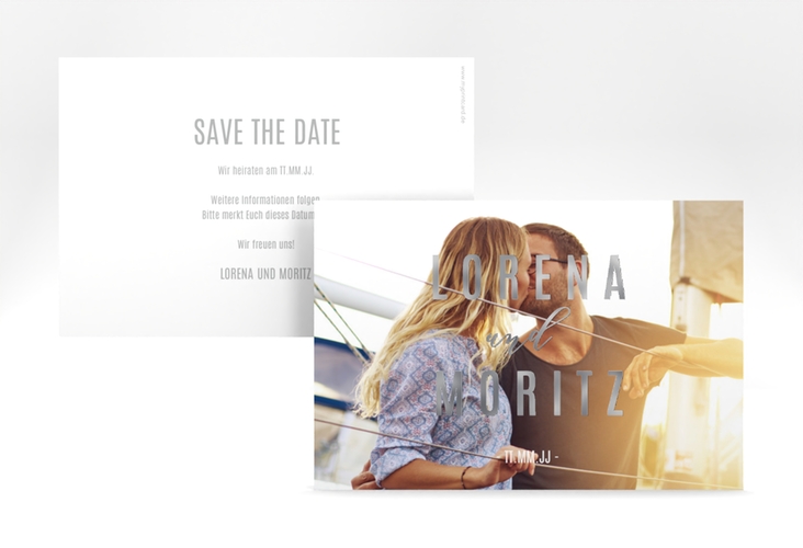 Save the Date-Karte Memory A6 Karte quer weiss silber