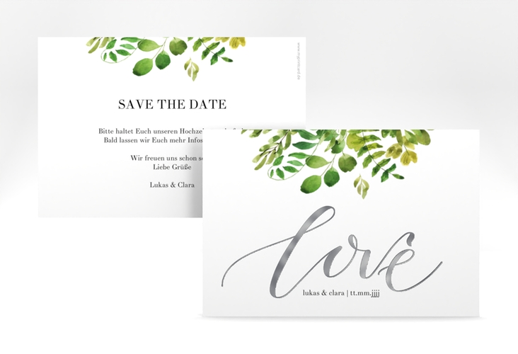 Save the Date-Karte Botany A6 Karte quer weiss silber