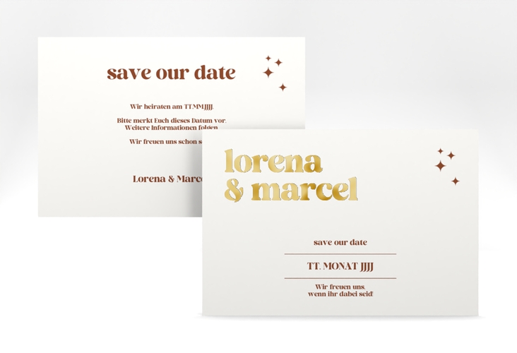 Save the Date-Karte Retro A6 Karte quer weiss gold