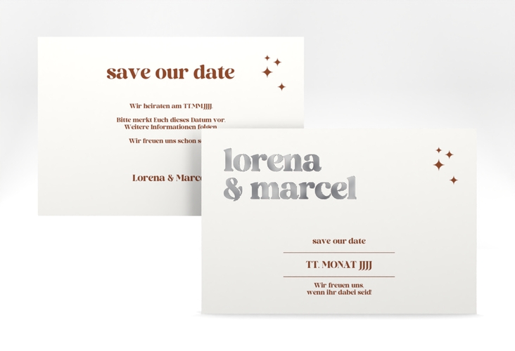 Save the Date-Karte Retro A6 Karte quer weiss silber