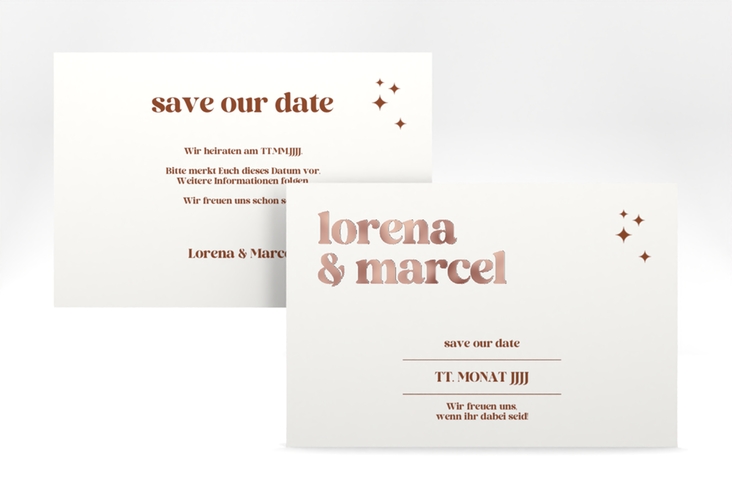 Save the Date-Karte Retro A6 Karte quer weiss rosegold