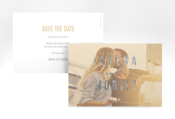 Save the Date-Karte Memory A6 Karte quer beige silber