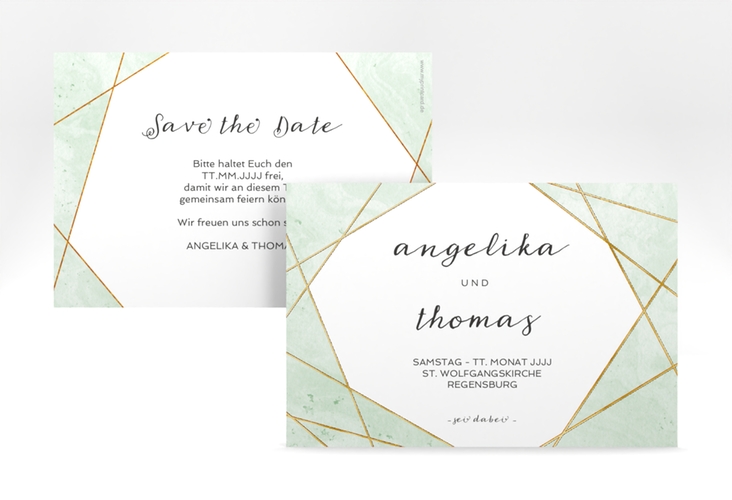 Save the Date-Karte Asymmetry A6 Karte quer gruen gold