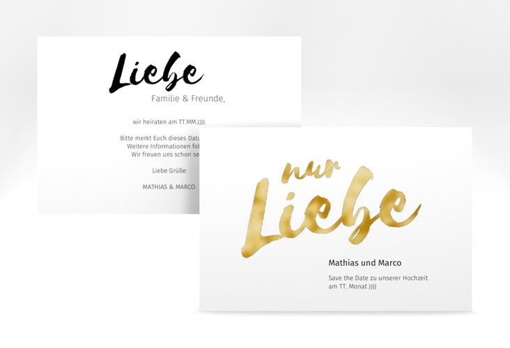 Save the Date-Karte Message A6 Karte quer weiss gold