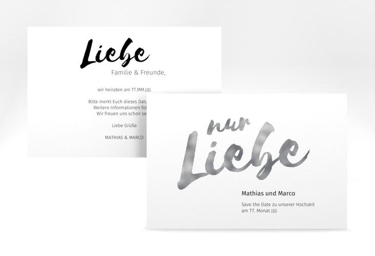 Save the Date-Karte Message A6 Karte quer weiss silber