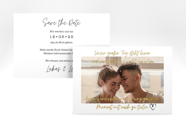 Save the Date-Karte Liebesbrief A6 Karte quer weiss gold