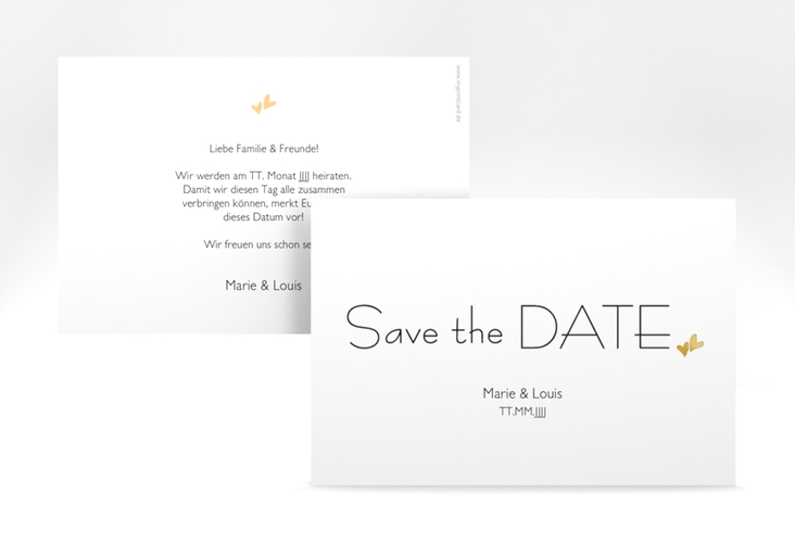 Save the Date-Karte Hochzeit Twohearts A6 Karte quer beige gold