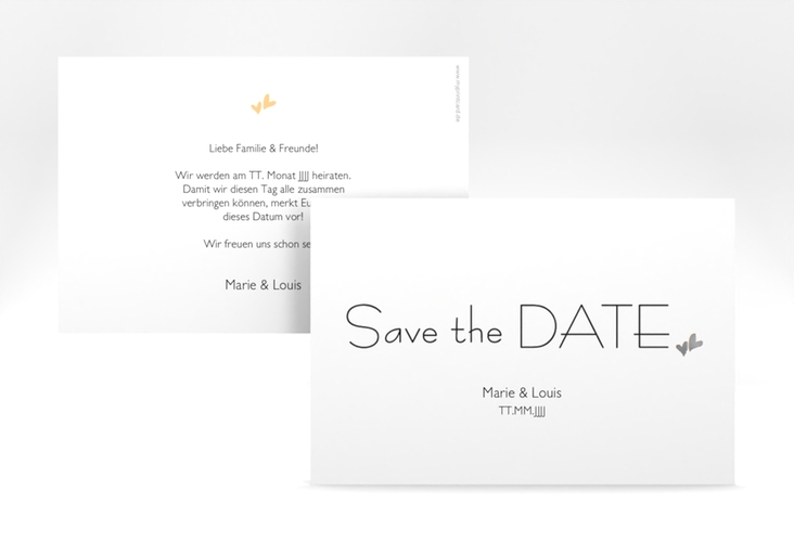 Save the Date-Karte Hochzeit Twohearts A6 Karte quer beige silber