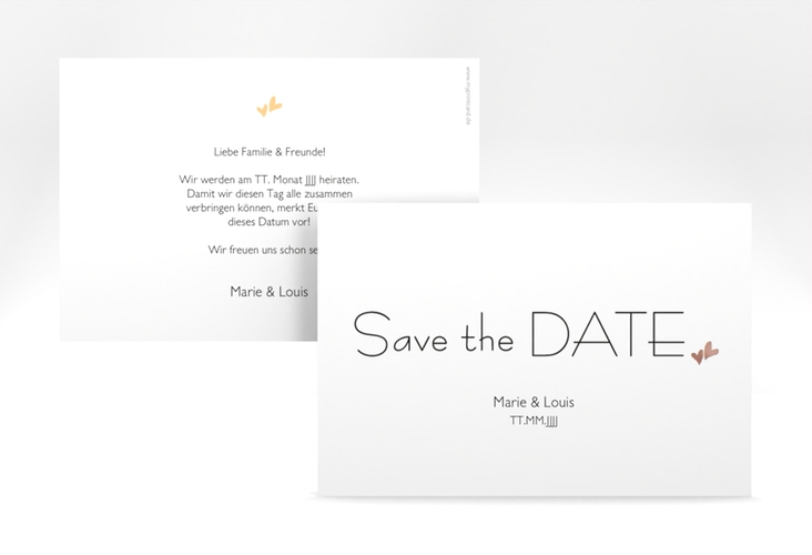 Save the Date-Karte Hochzeit Twohearts A6 Karte quer beige rosegold