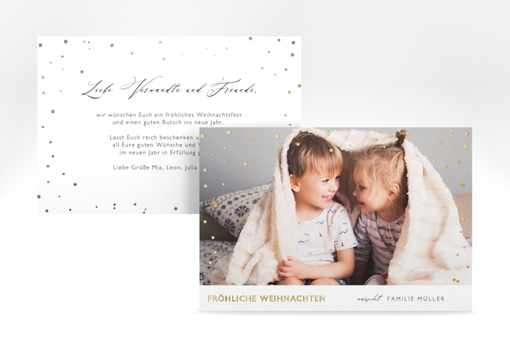 Weihnachtskarte Zeit A6 Karte quer weiss gold für Weihnachtsgrüße mit Familienfoto