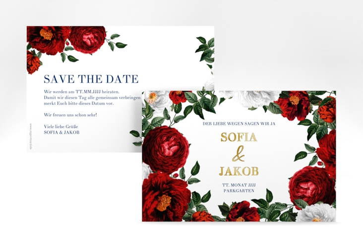 Save the Date-Karte Florista A6 Karte quer weiss gold