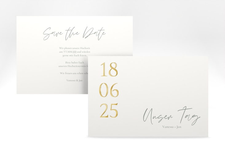 Save the Date-Karte Day A6 Karte quer weiss gold mit Datum im minimalistischen Design