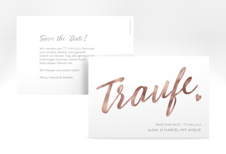 Save the Date-Karte Traufe A6 Karte quer weiss rosegold