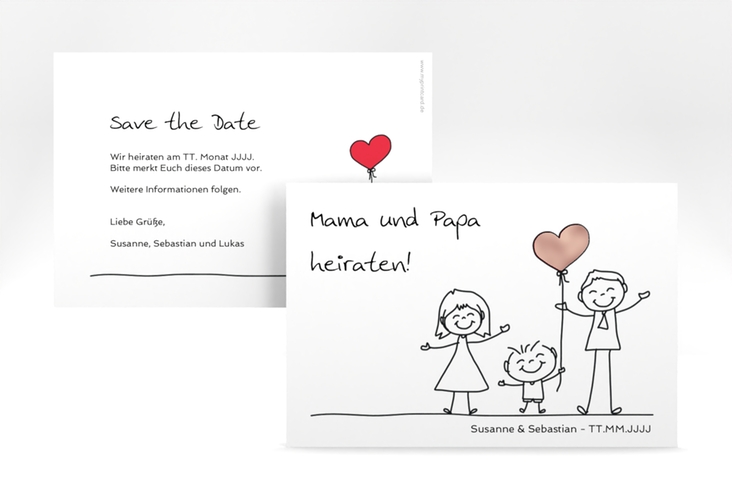 Save the Date-Karte Family A6 Karte quer weiss rosegold