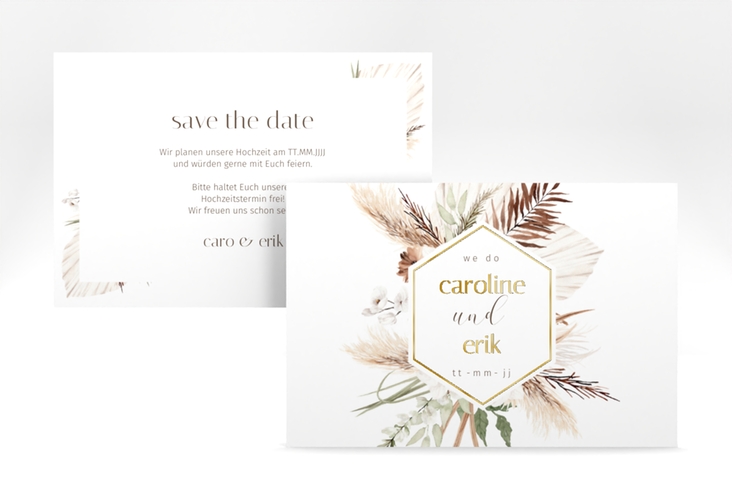 Save the Date-Karte Bohemian A6 Karte quer weiss gold