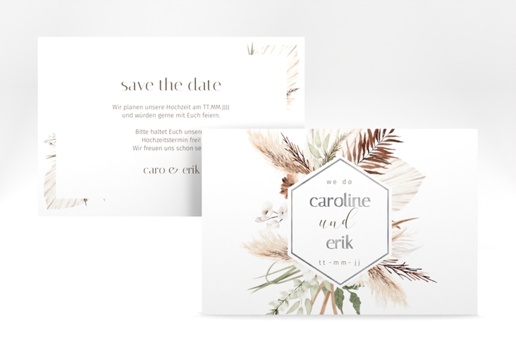 Save the Date-Karte Bohemian A6 Karte quer weiss silber