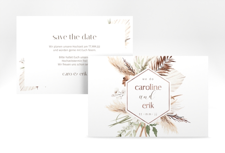 Save the Date-Karte Bohemian A6 Karte quer weiss rosegold