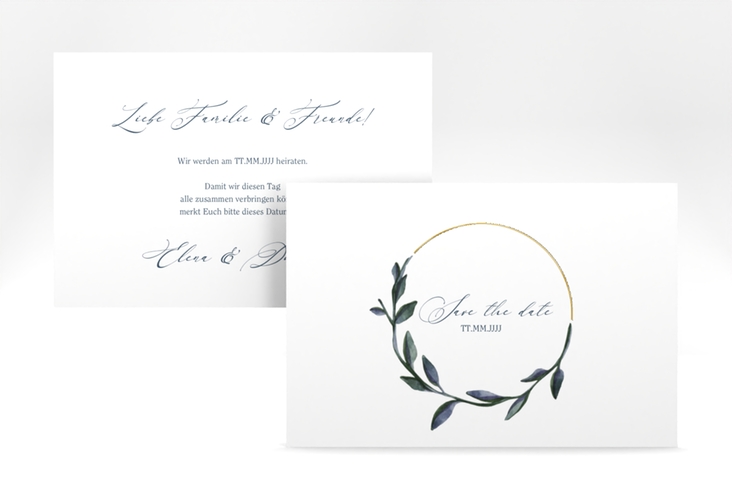 Save the Date-Karte Botanica A6 Karte quer weiss gold