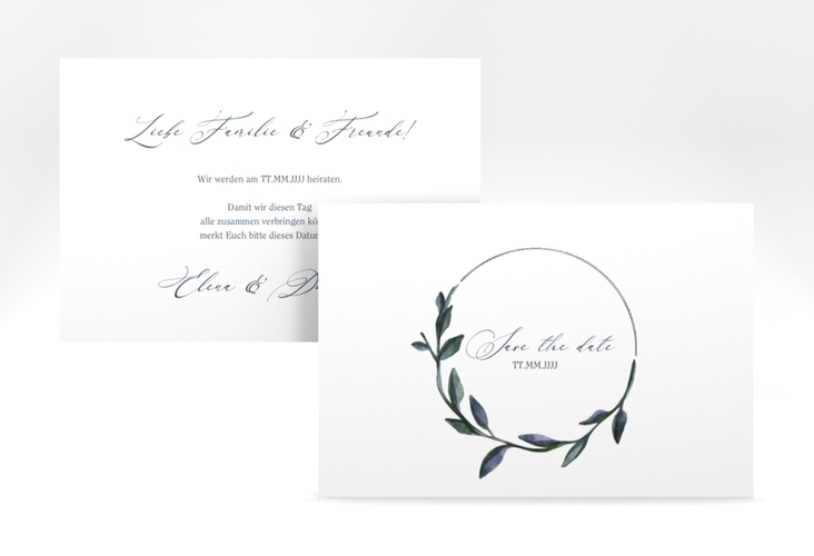 Save the Date-Karte Botanica A6 Karte quer weiss silber