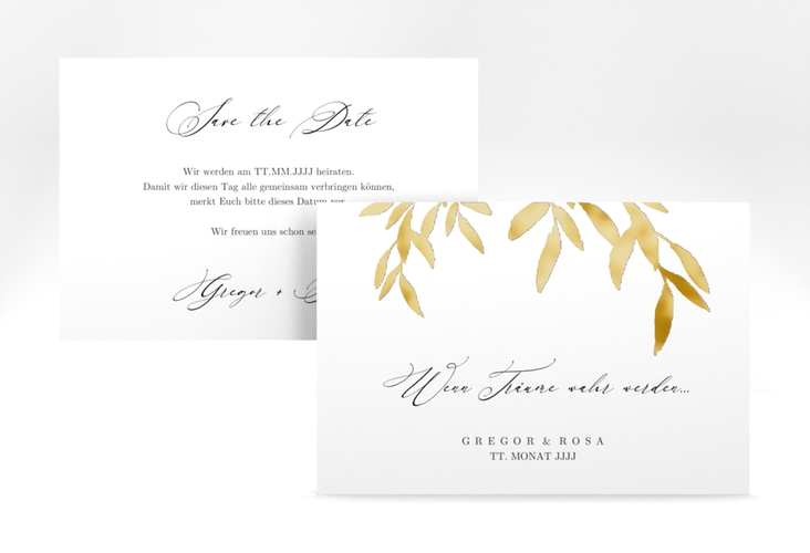 Save the Date-Karte Demure A6 Karte quer weiss gold